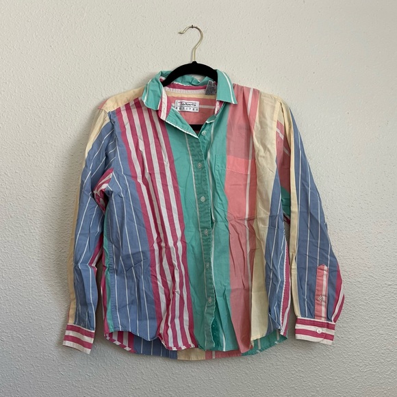 Vintage Tops - Vintage Talbots 90's Pastel Colorblock Button Down Shirt